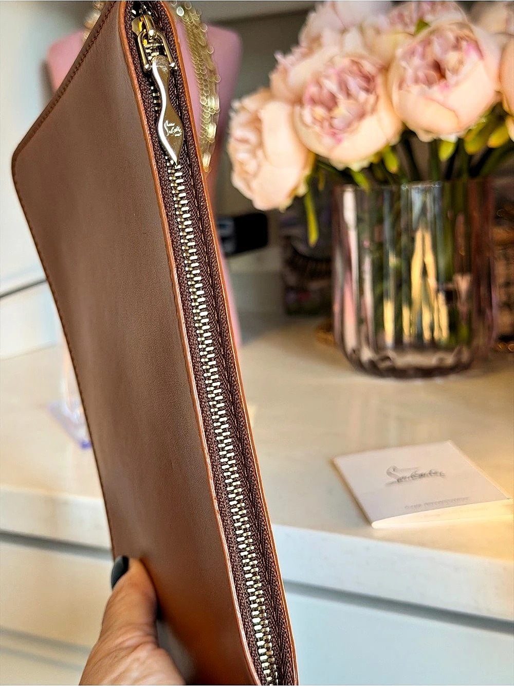 Christian Louboutin New Bettina Small Pouch Wristlet Brown Leather silver HW - Picture 8 of 13